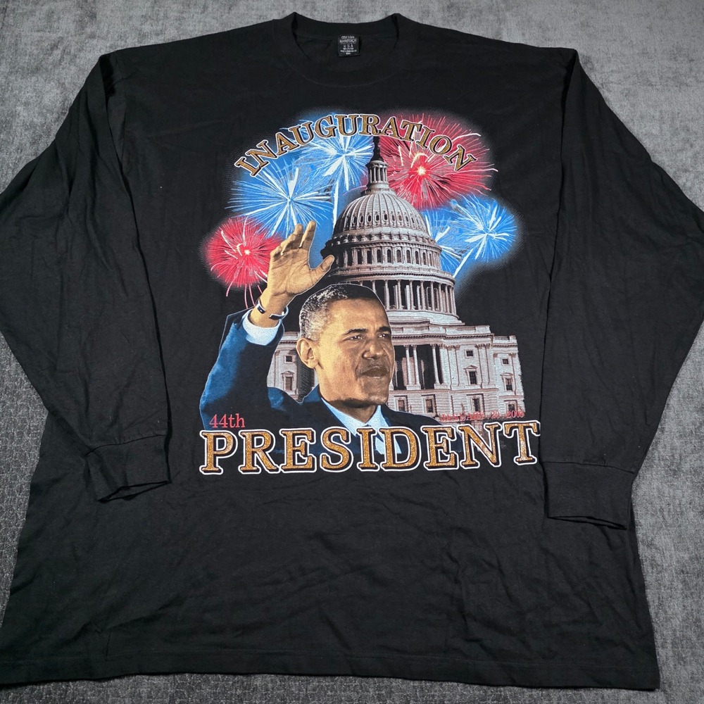 Barack Obama 44th President Inauguration Long Sleeve Shirt Black 3XL Glitter